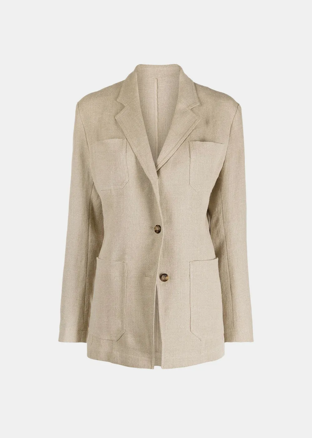 Beige Slim Linen Blazer