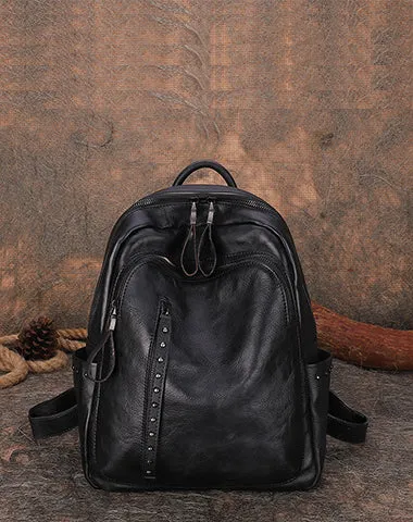 Best Brown Leather Rucksack Womens Vintage School Backpack With Rivet Leather Backpack Purse