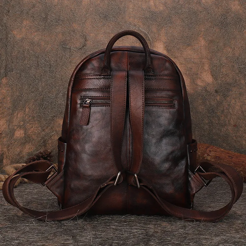 Best Brown Leather Rucksack Womens Vintage School Backpack With Rivet Leather Backpack Purse