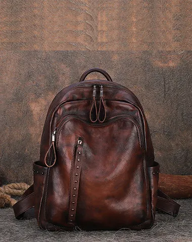 Best Leather Rucksack Womens Vintage School Backpacks With Rivet Leather Backpack Purse