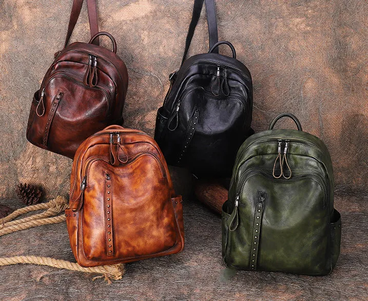 Best Leather Rucksack Womens Vintage School Backpacks With Rivet Leather Backpack Purse