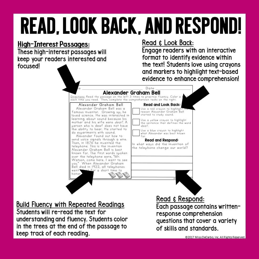 Biography Text Evidence Reading Passages | Printable Classroom Resource | Miss DeCarbo