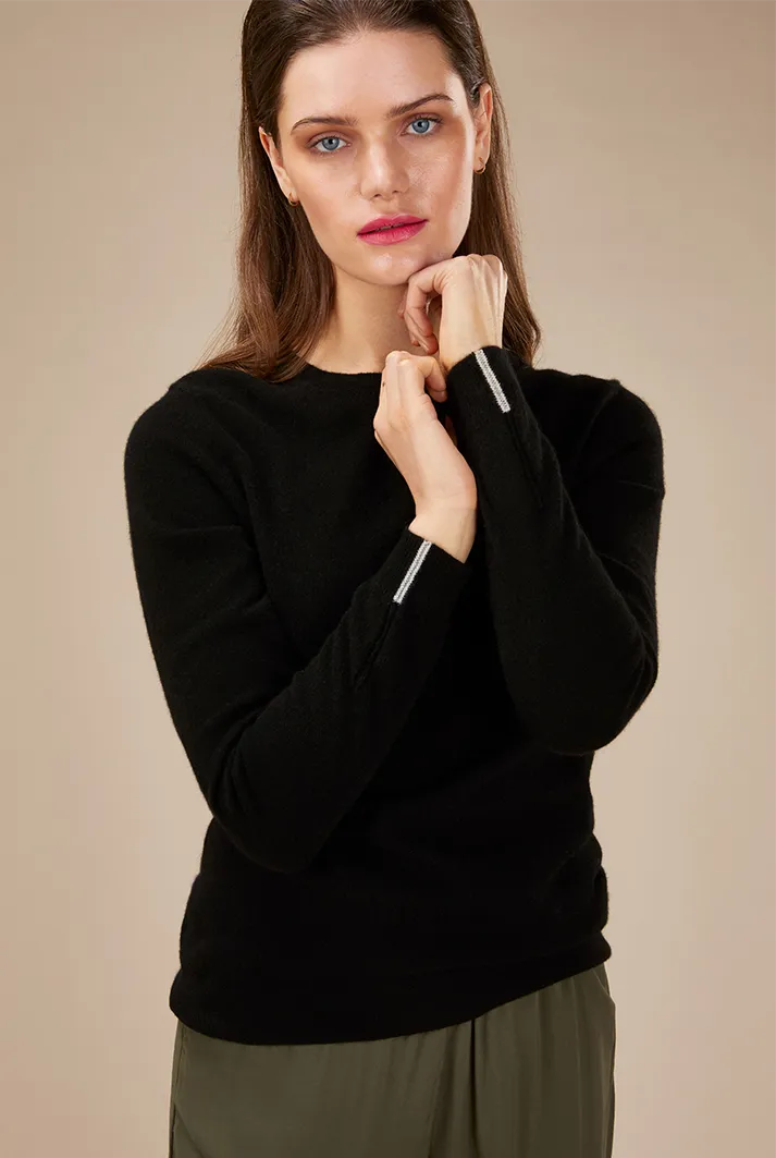 Black Cashmere Crew Neck Sweater