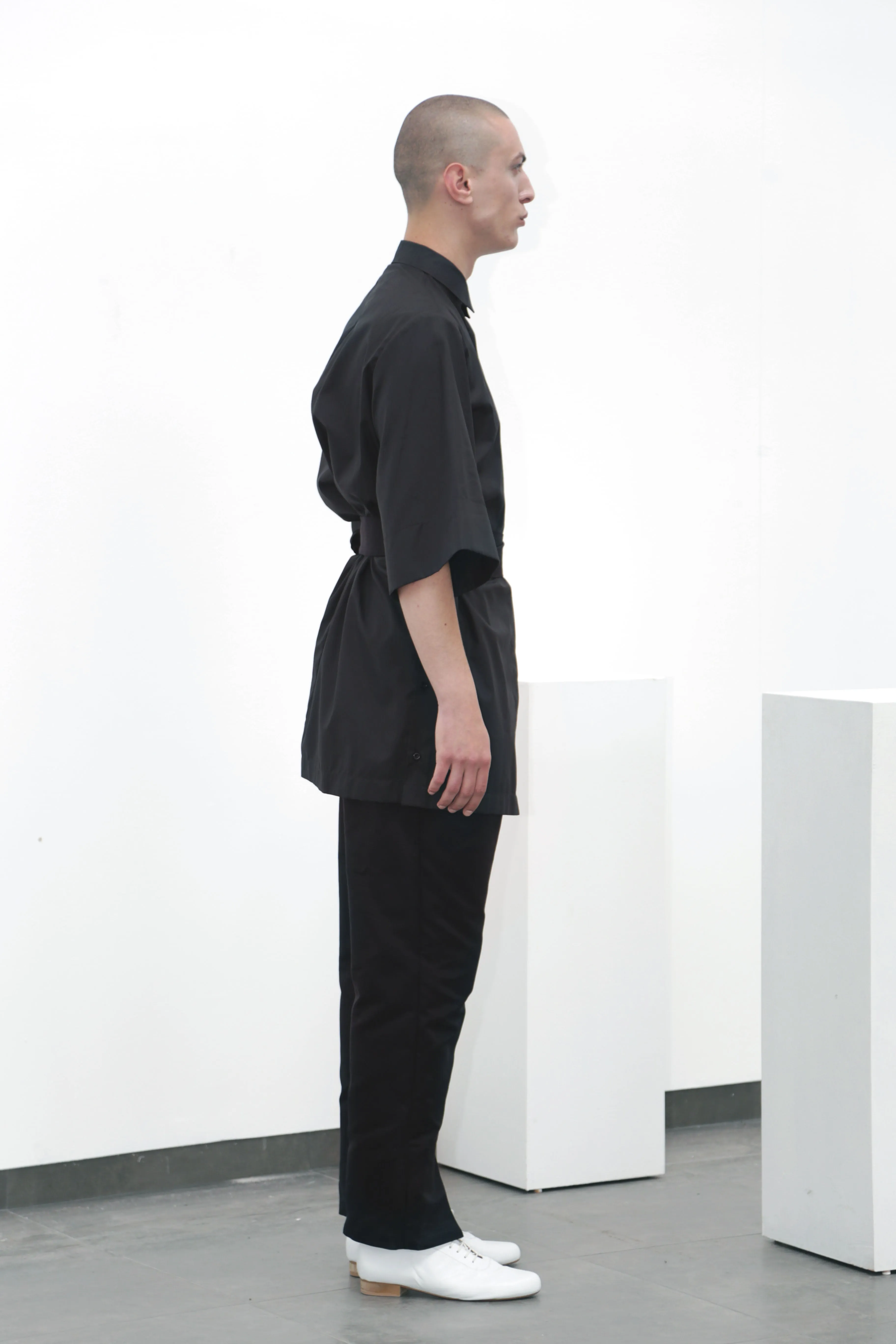 Black cotton belted trousers