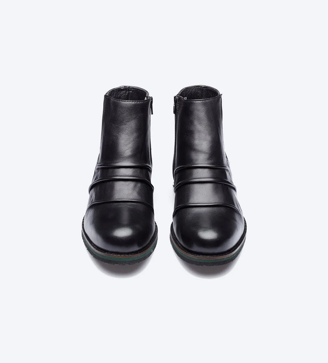 Black Pleated Leather Boots