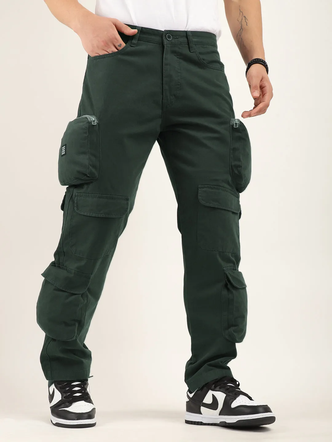 Boombox Pine Green Baggy Fit Cotton Cargo