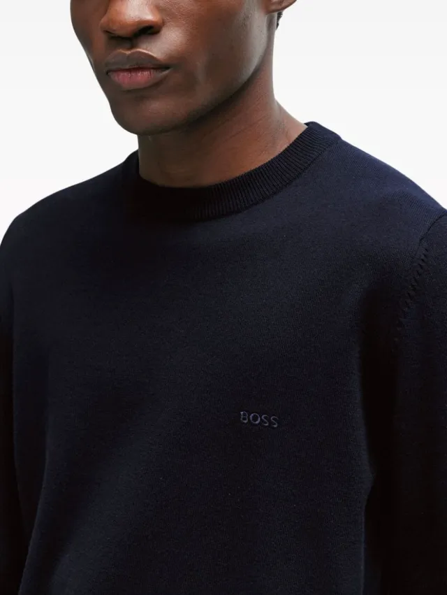 BOSS crew-neck sweater in cotton with embroidered logo