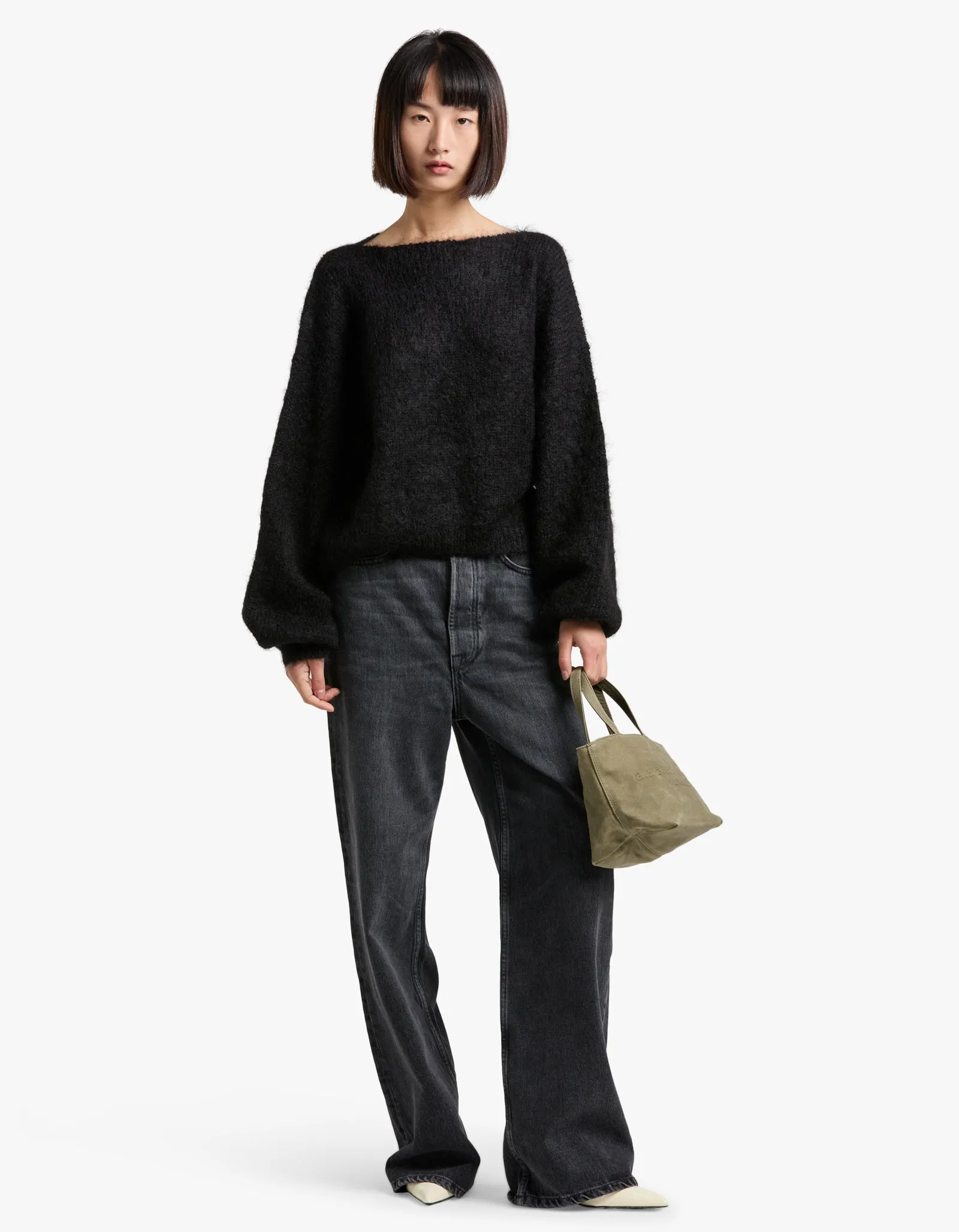 Boxy Mohair Boatneck Knit - Black