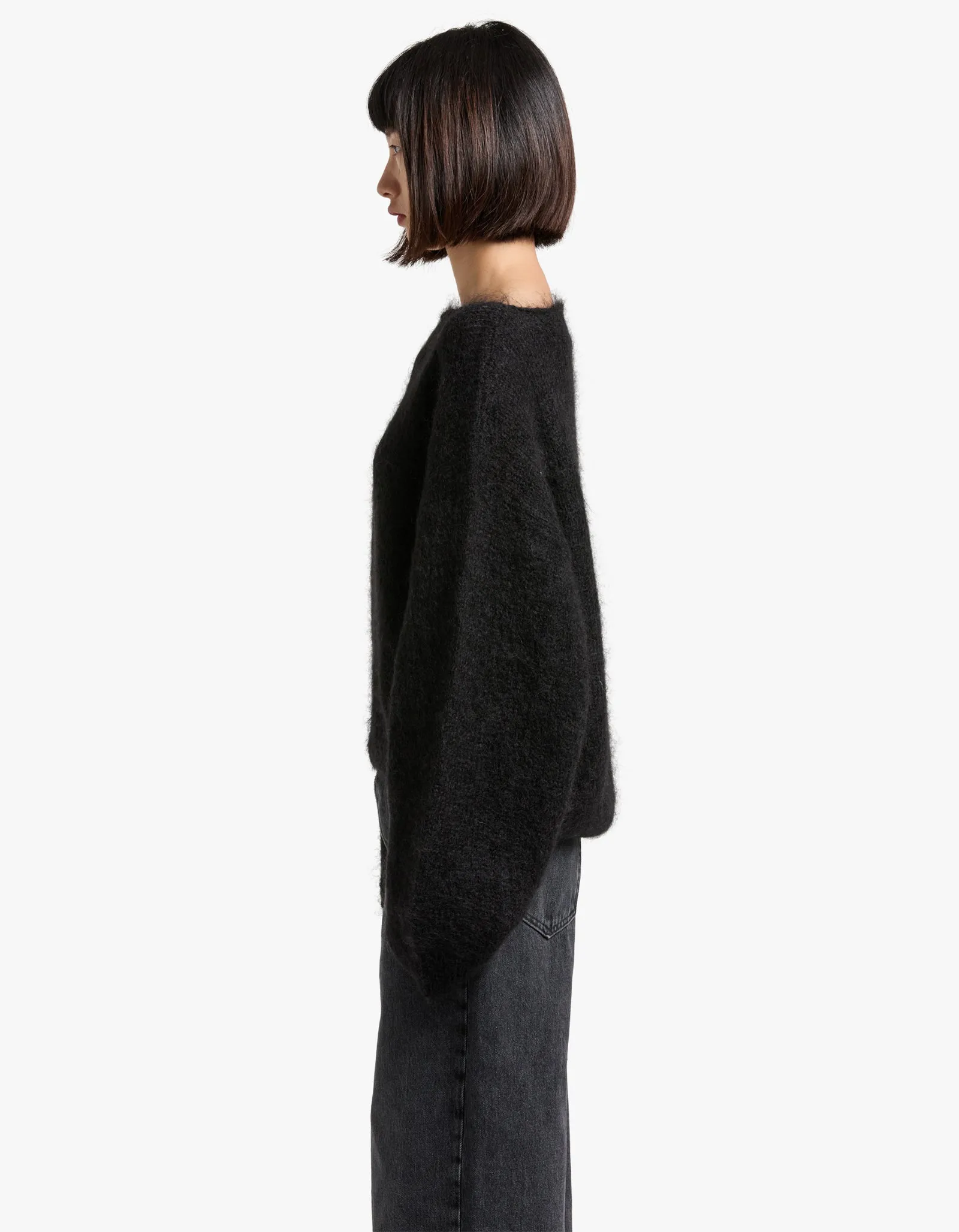 Boxy Mohair Boatneck Knit - Black