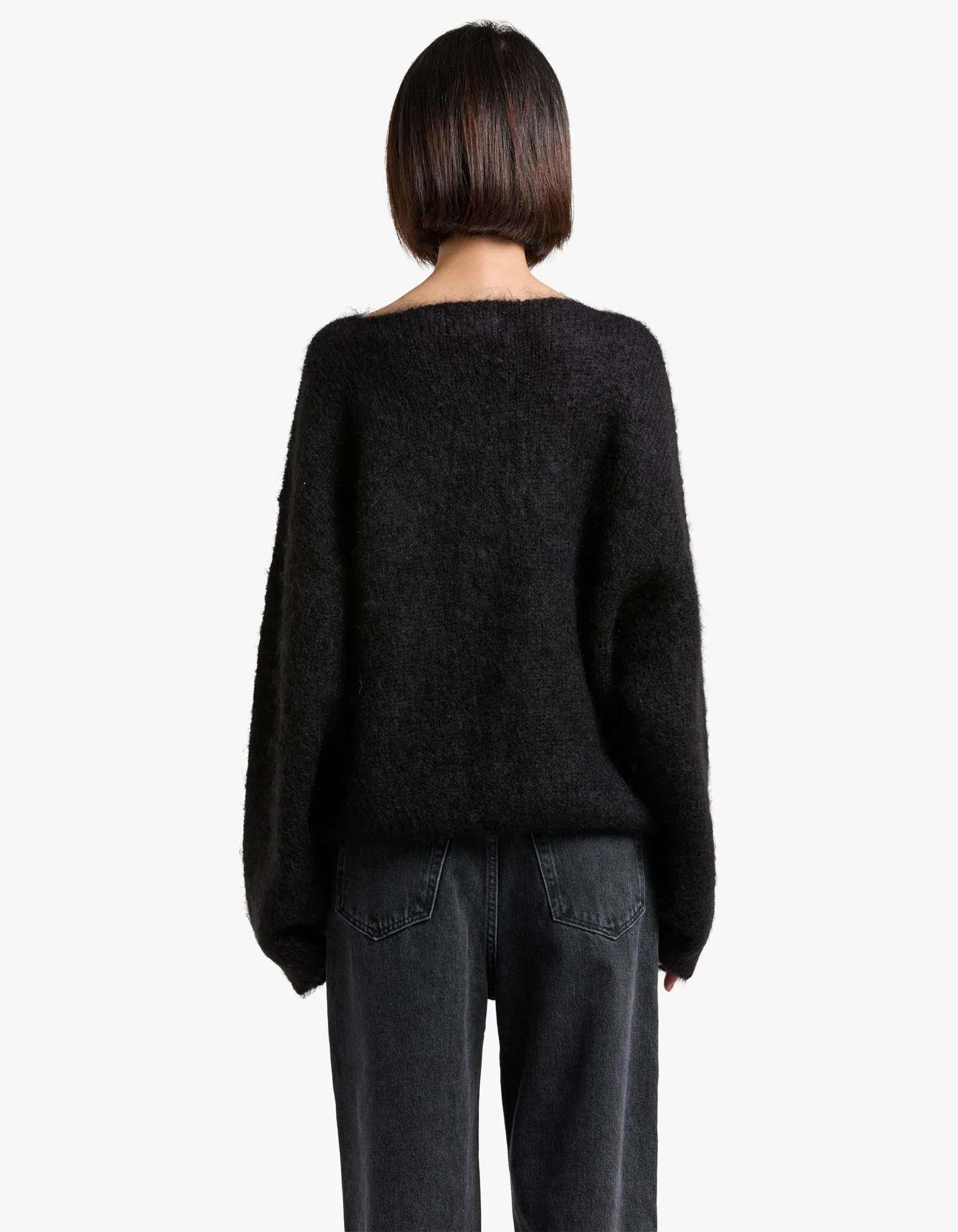 Boxy Mohair Boatneck Knit - Black