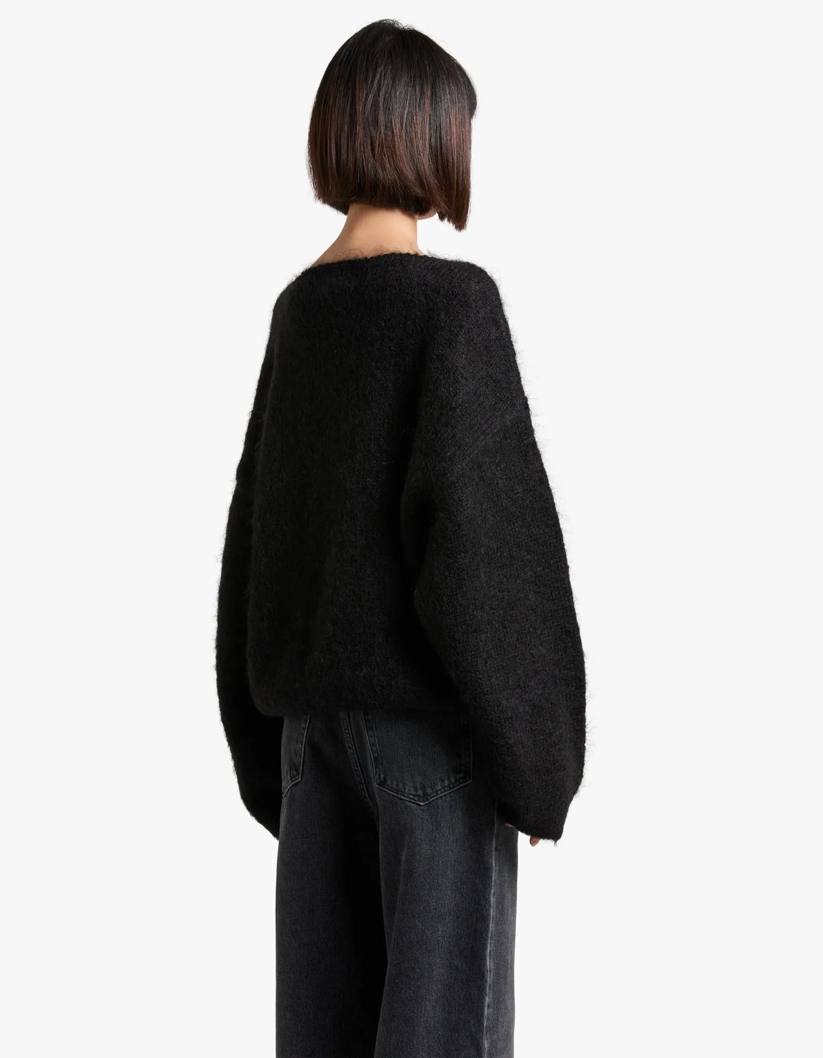 Boxy Mohair Boatneck Knit - Black