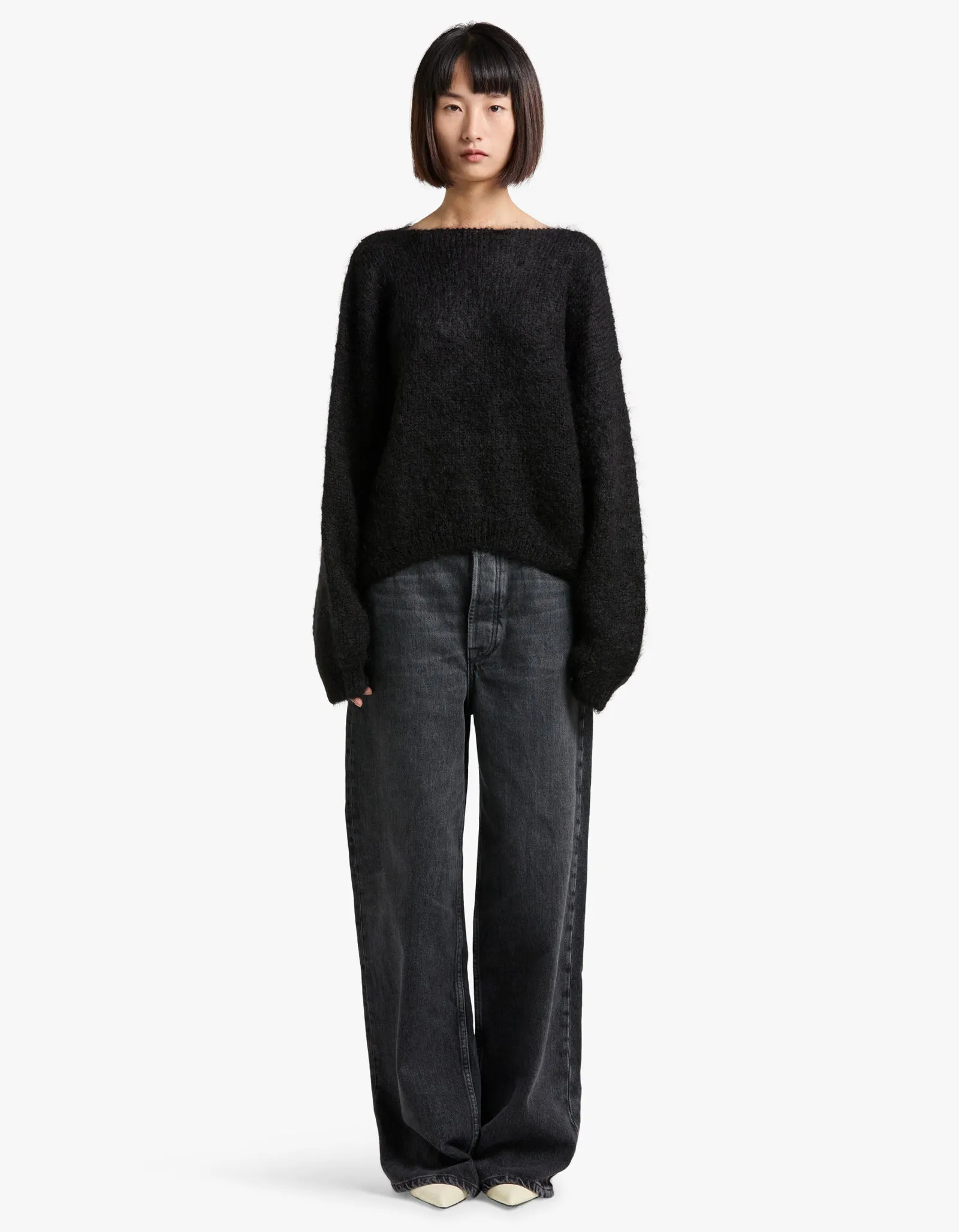 Boxy Mohair Boatneck Knit - Black