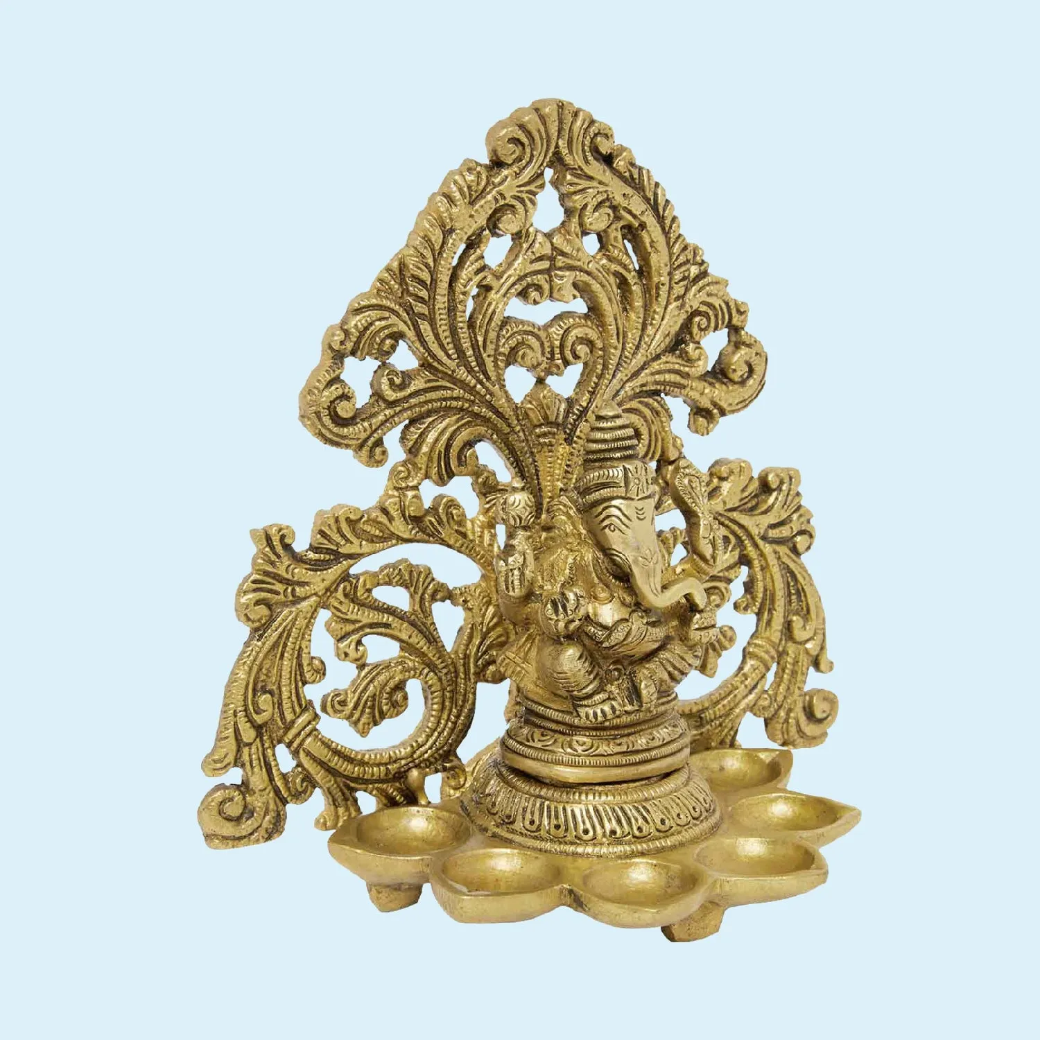 Brass Ganesha Jaali Deepak 6.75 in