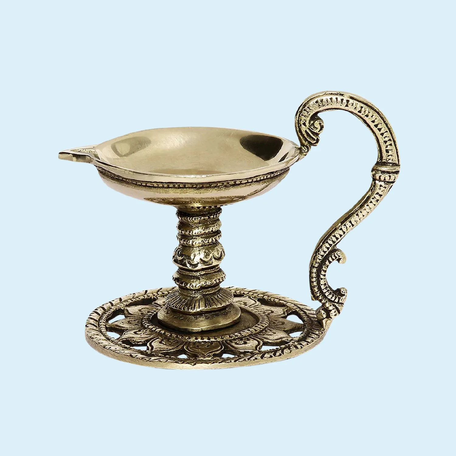 Brass Lotus Engraved Aarti Deepak 4 in