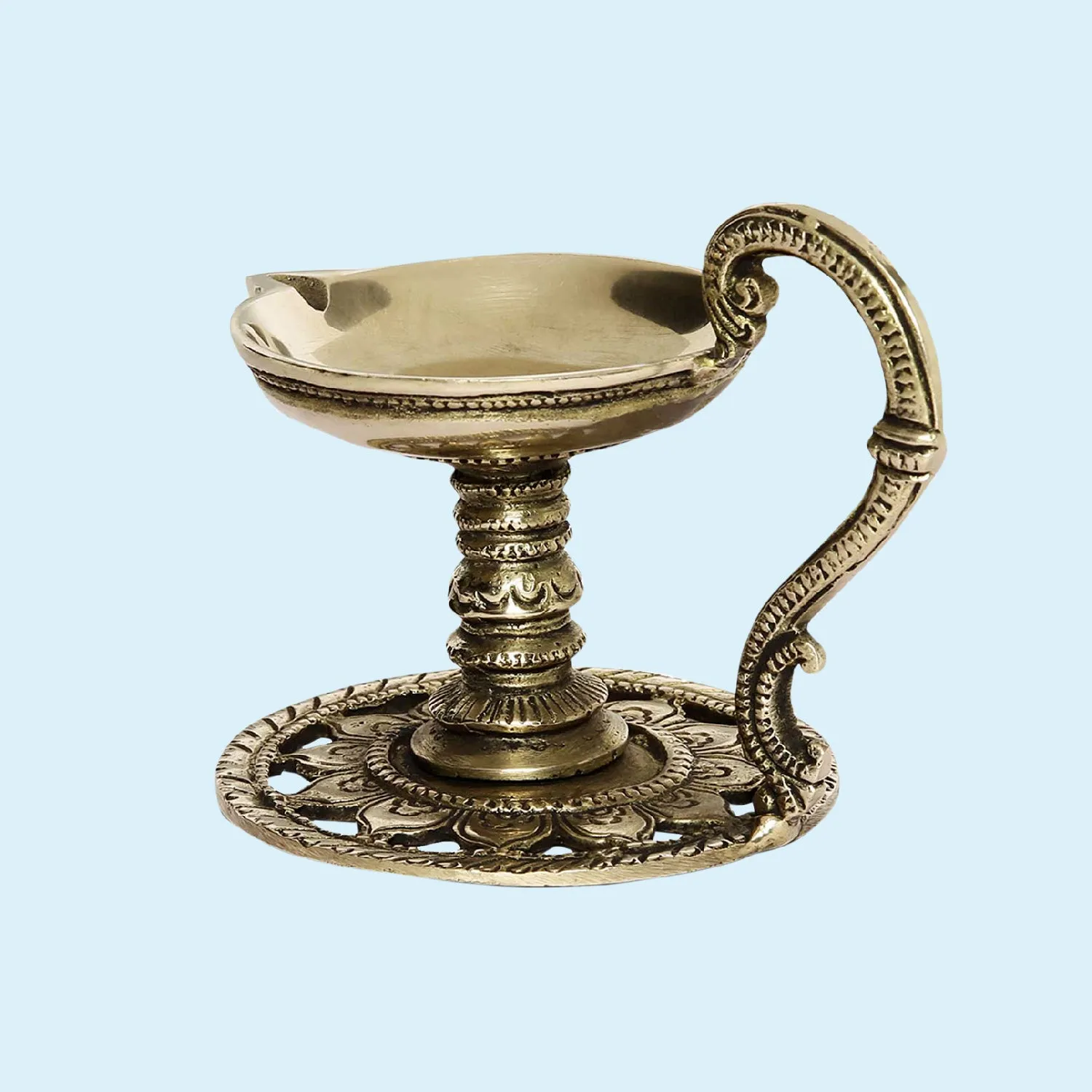 Brass Lotus Engraved Aarti Deepak 4 in