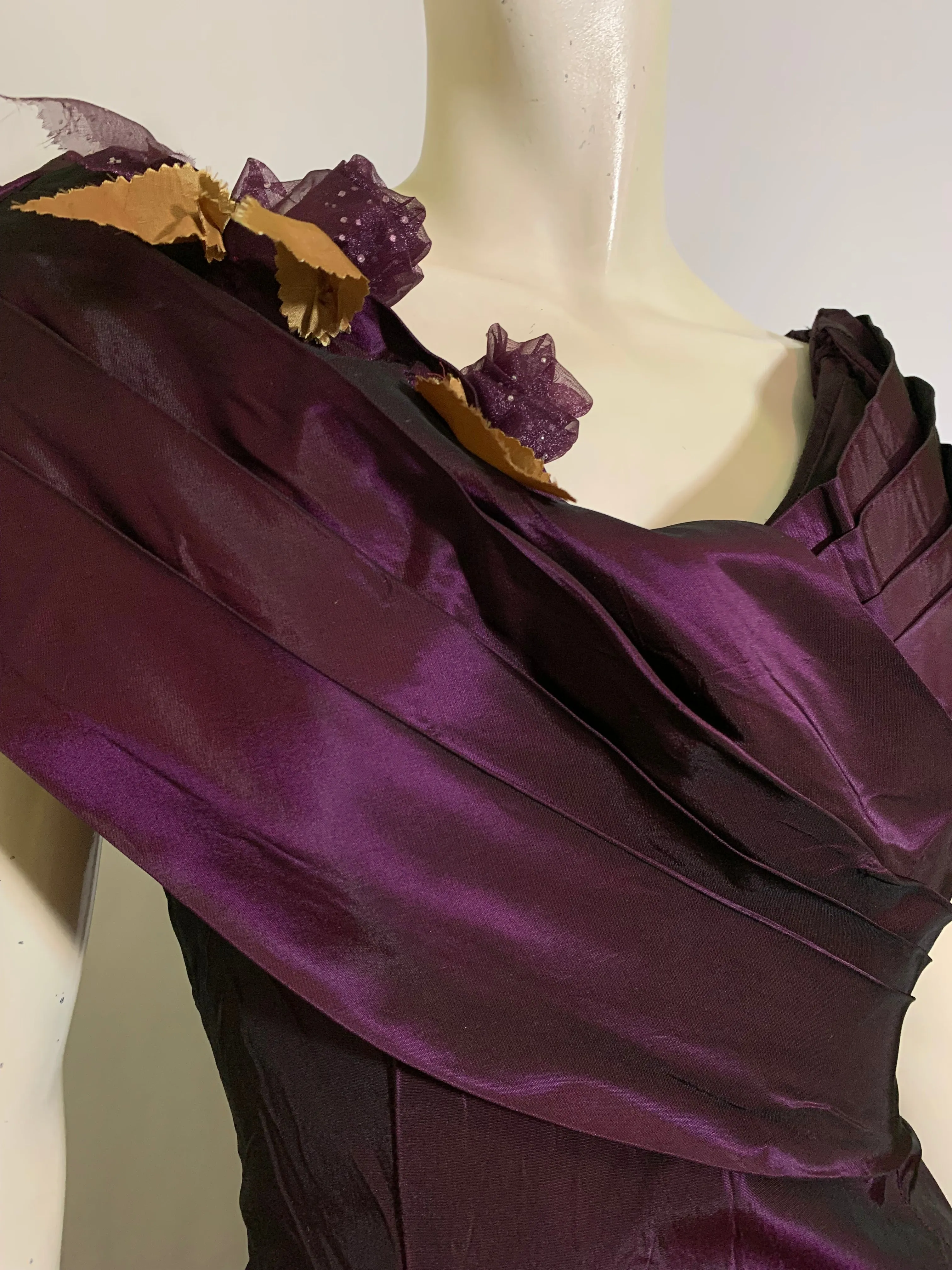 Brilliant Purple Changeable Taffeta Party Dress with Flower Accents circa 1980s