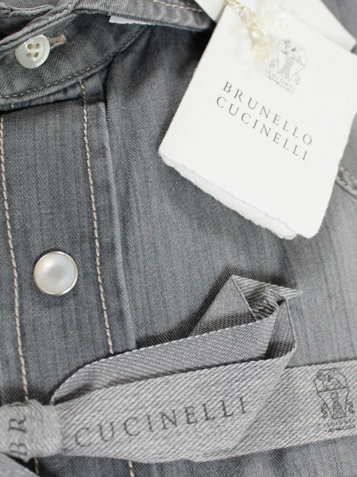 Brunello Cucinelli Denim Western Shirt Gray XS SALE