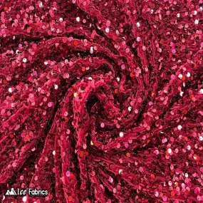 Burgundy Emma Stretch Velvet Fabric with Embroidery Sequin