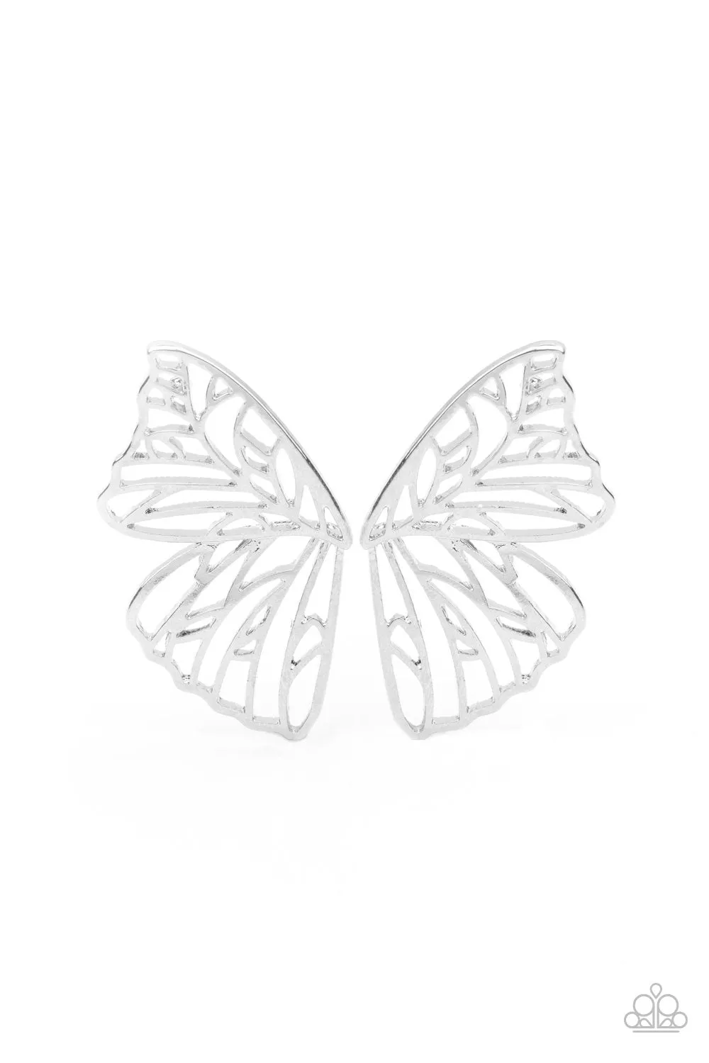 Butterfly Frills Silver Butterfly Post Earrings - Paparazzi Accessories