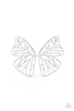 Butterfly Frills Silver Butterfly Post Earrings - Paparazzi Accessories