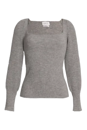 Camila Ribbed Square Neck Sweater | Grey