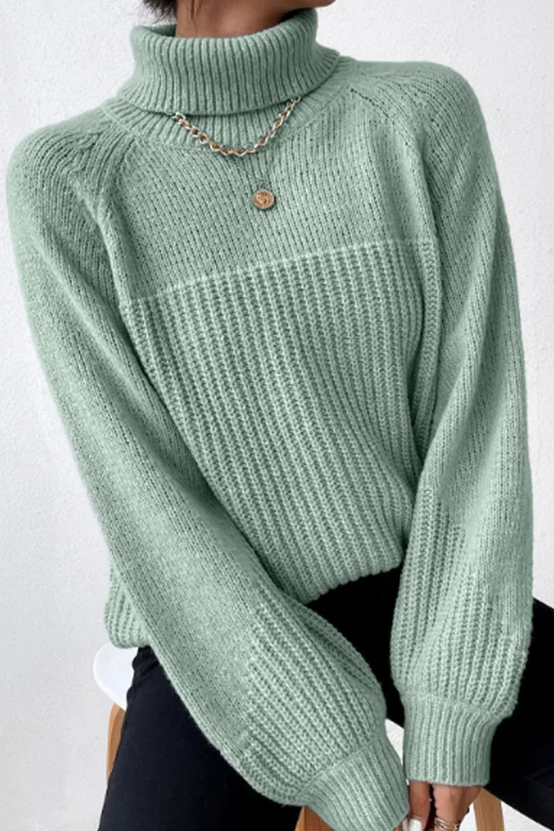 Casual Solid Patchwork Turtleneck Sweaters(6 Colors)