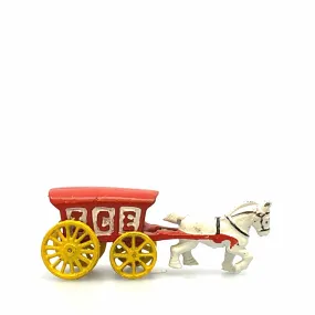 Champion Cast Iron Red Ice Wagon White Horse Drawn Cart Carriage Toy, Yellow Wheels