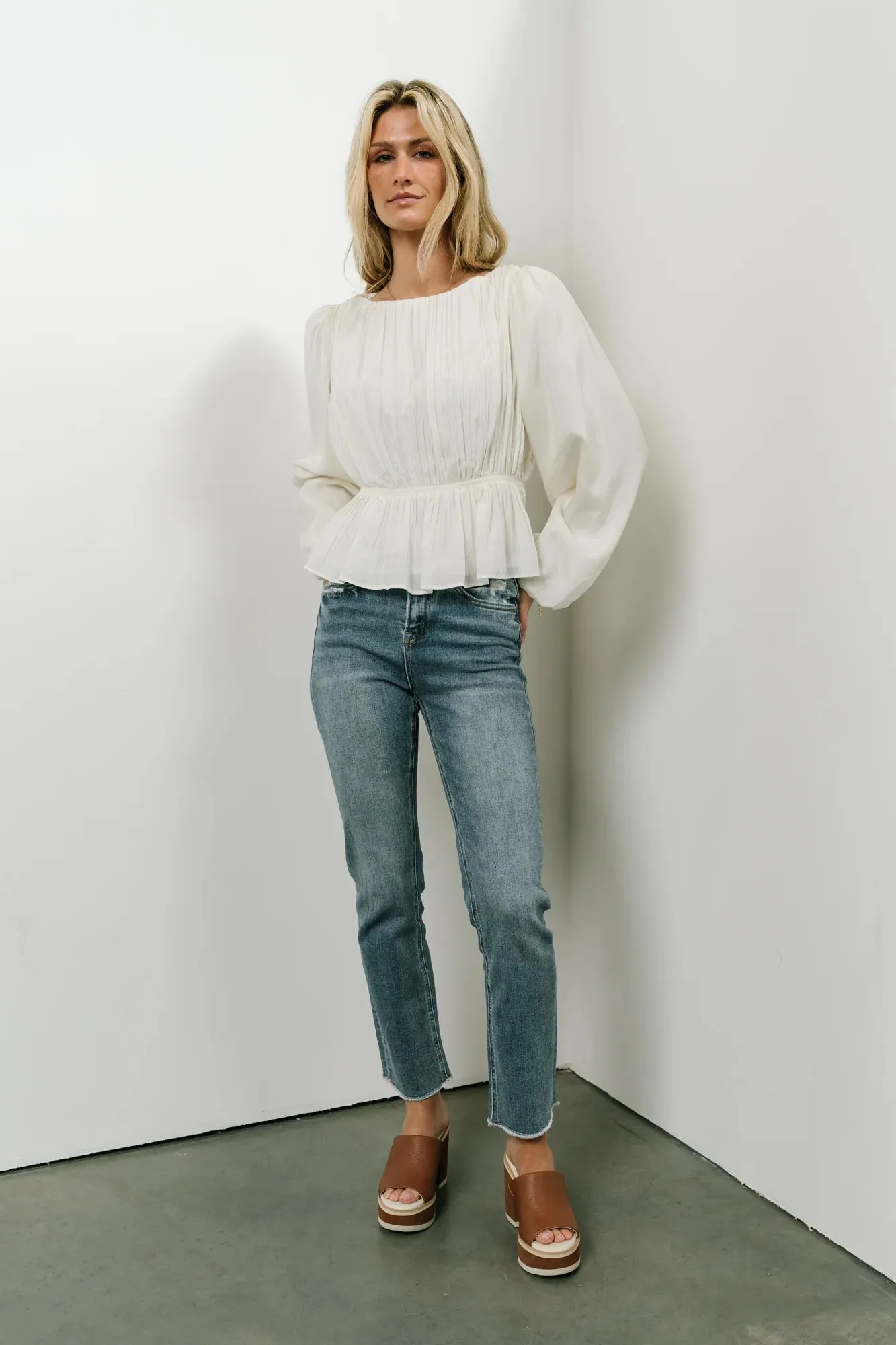 Charlee Pleated Blouse in Cream - FINAL SALE