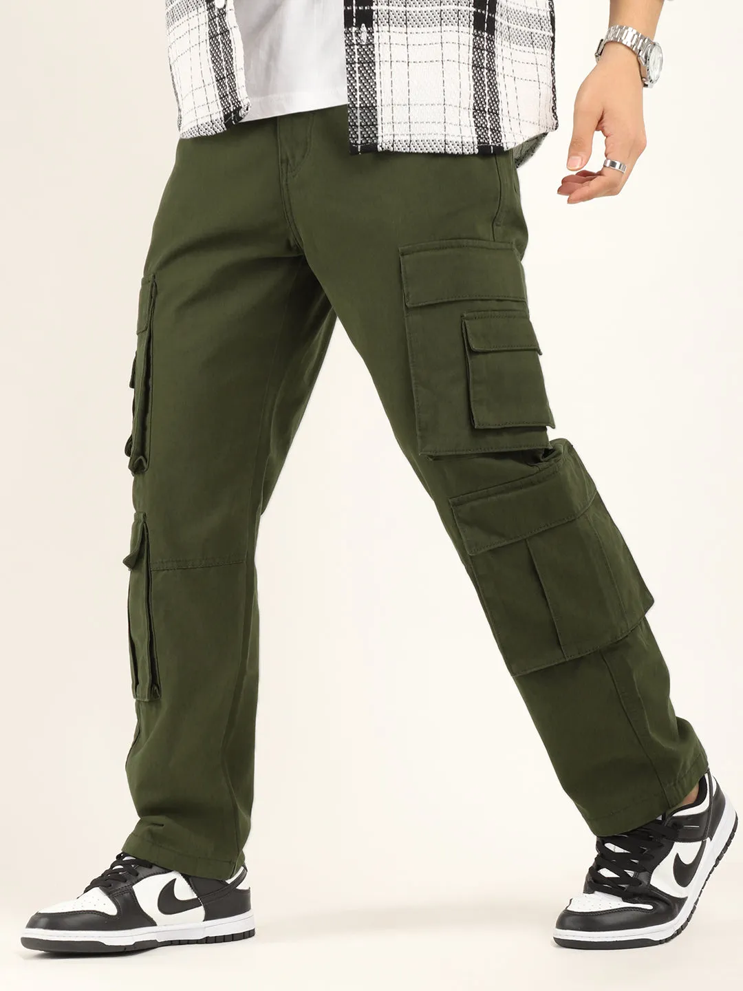 City 8 Pocket Olive Green Denim Cargo