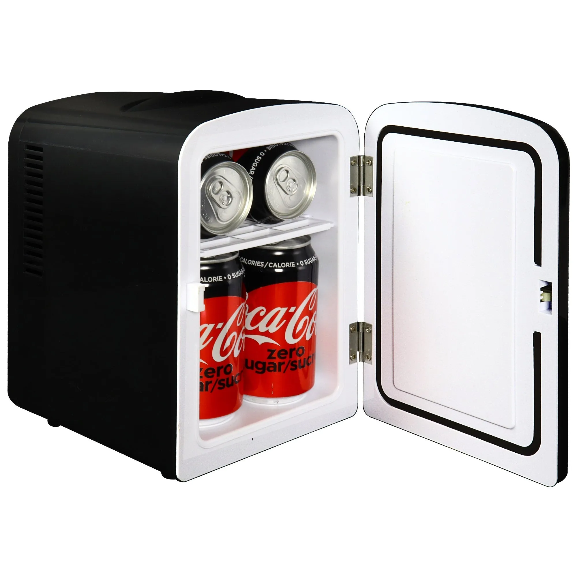 Coca-Cola Coke Zero 4L Cooler/Warmer w/ 12V DC and 110V AC Cords, 6 Can Portable Mini Fridge, Personal Travel Refrigerator for Snacks Lunch Drinks Cosmetics, Desk Home Office Dorm, Black