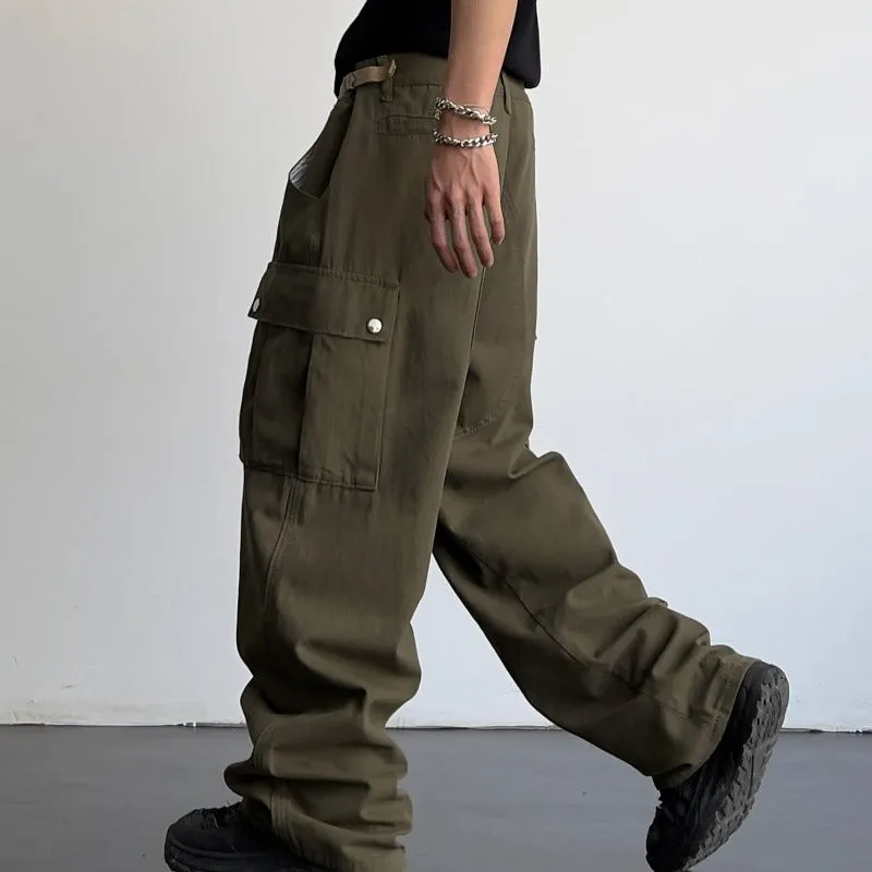 Double Waist Strap Wide Leg Cargo Pants