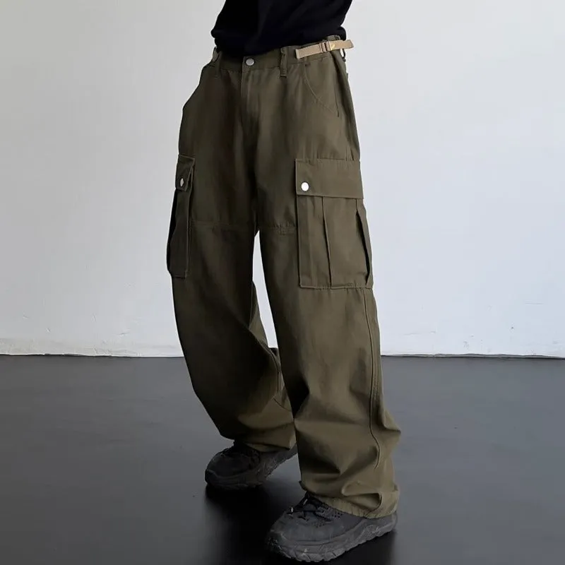 Double Waist Strap Wide Leg Cargo Pants