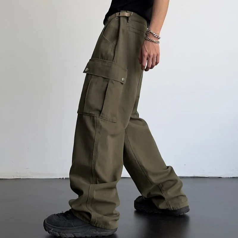 Double Waist Strap Wide Leg Cargo Pants