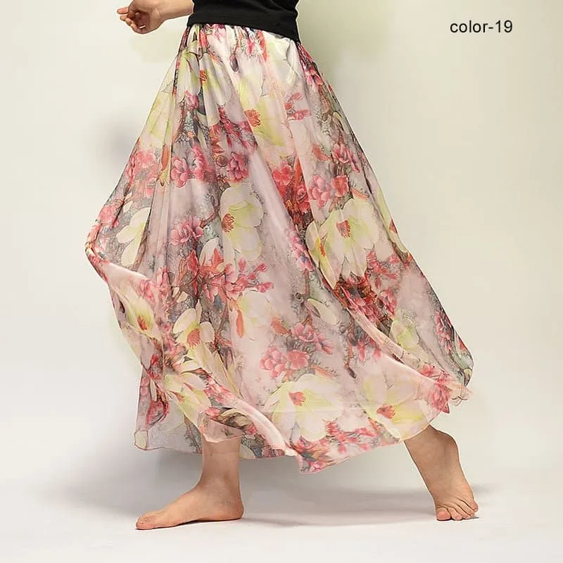 Elegant Florals Chiffon Long Skirt