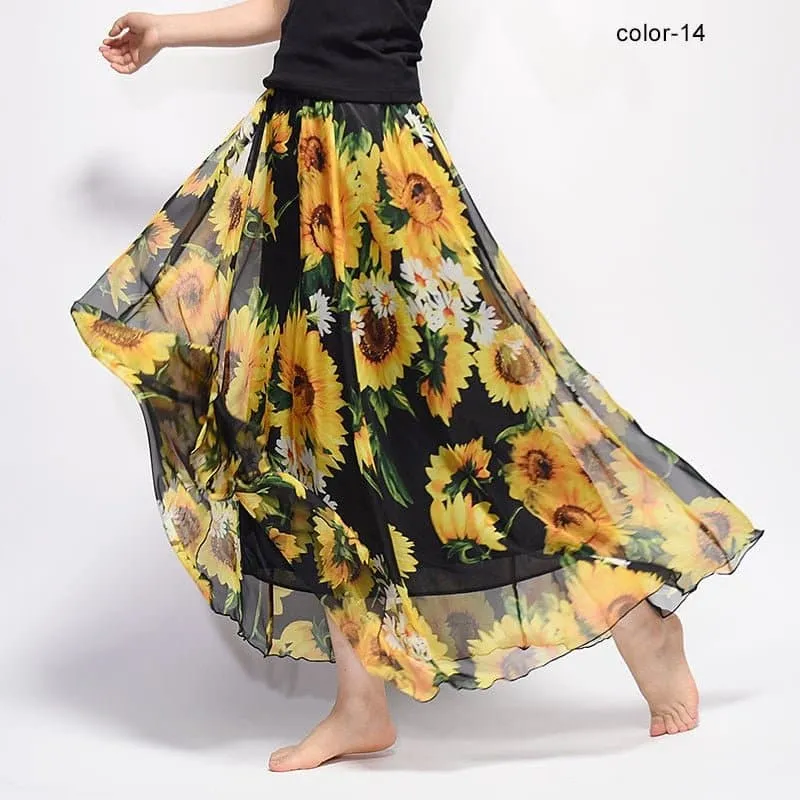 Elegant Florals Chiffon Long Skirt