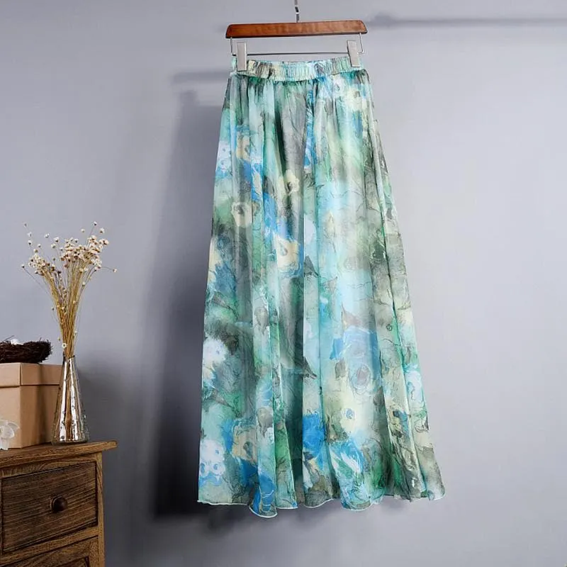 Elegant Florals Chiffon Long Skirt