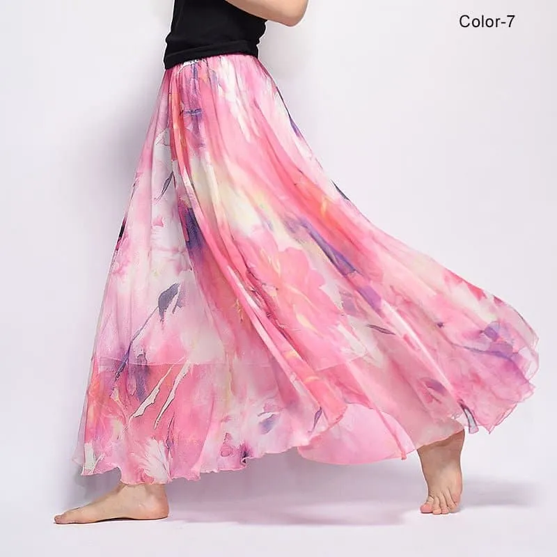 Elegant Florals Chiffon Long Skirt