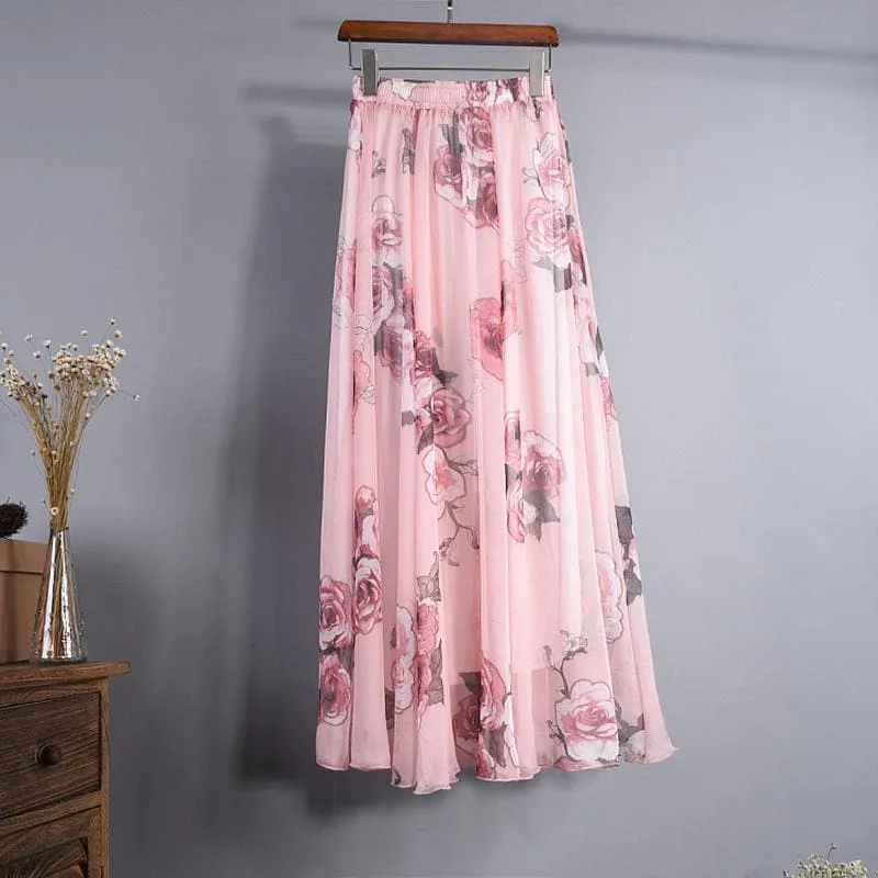 Elegant Florals Chiffon Long Skirt