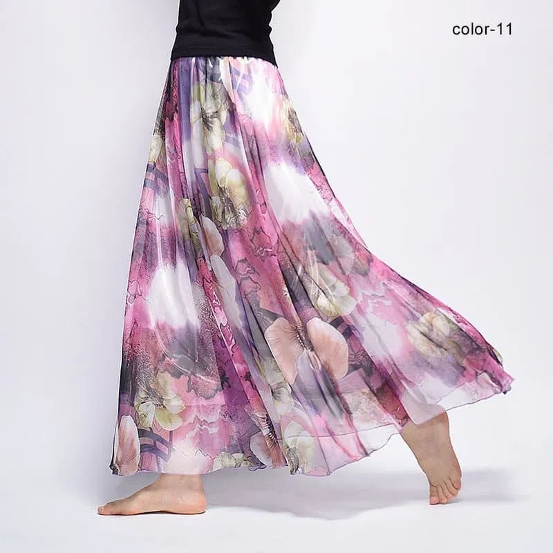 Elegant Florals Chiffon Long Skirt