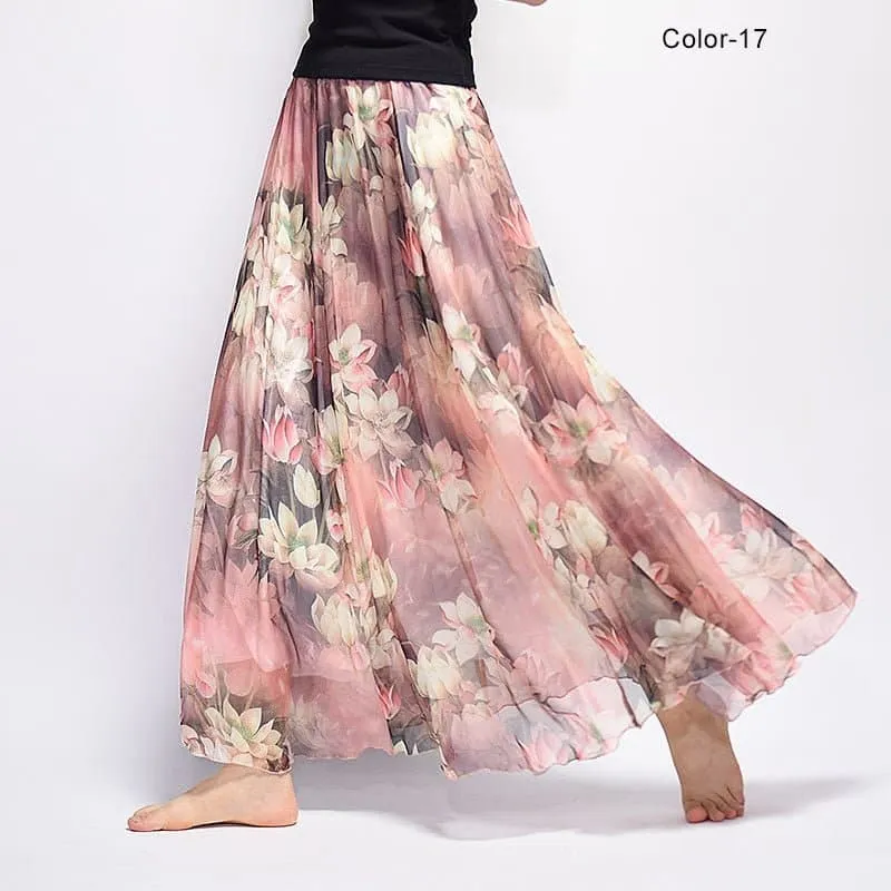 Elegant Florals Chiffon Long Skirt