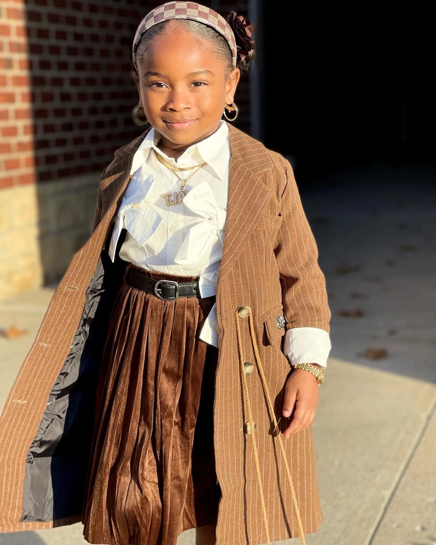 Entertainment Value Brown Velvet Pleated Skirt