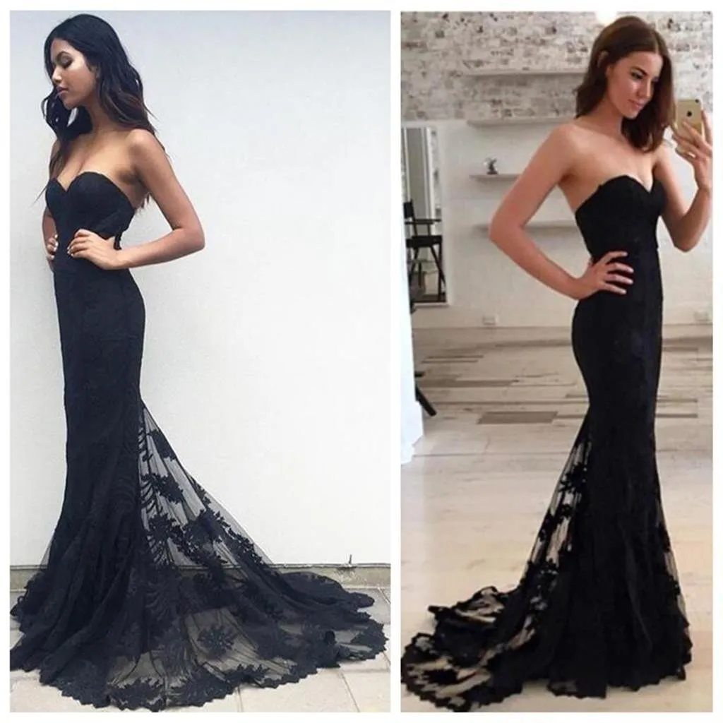 Evening Party Black Mermaid Sexy Sweetheart Long Prom Dress