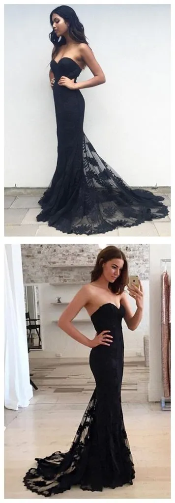 Evening Party Black Mermaid Sexy Sweetheart Long Prom Dress