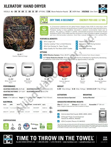 Excel Dryer XLERATOR® XL-SI (GREEN APPLE™) Hand Dryer - SPECIAL IMAGE on Zinc Alloy High Speed Automatic Surface-Mounted