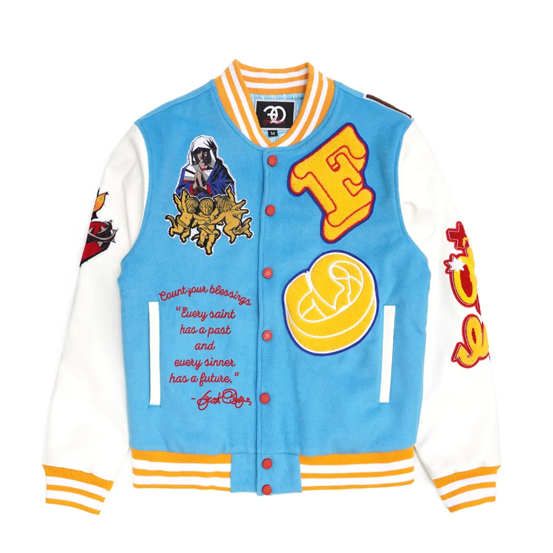 F1021 "SAINTS" Wool Varsity Jacket - Blue