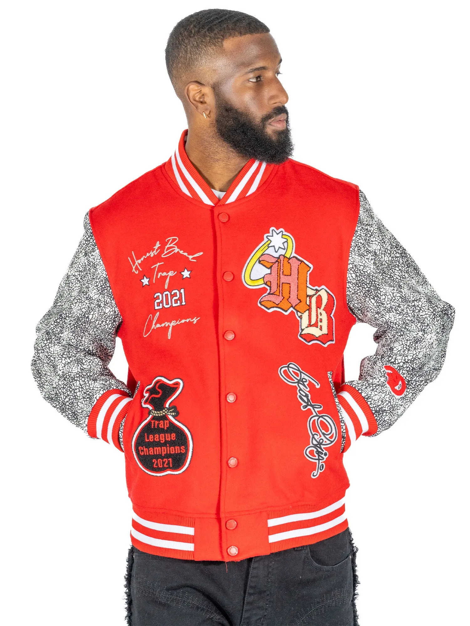 F1080 Honest Bread Wool Varsity Jacket - Red