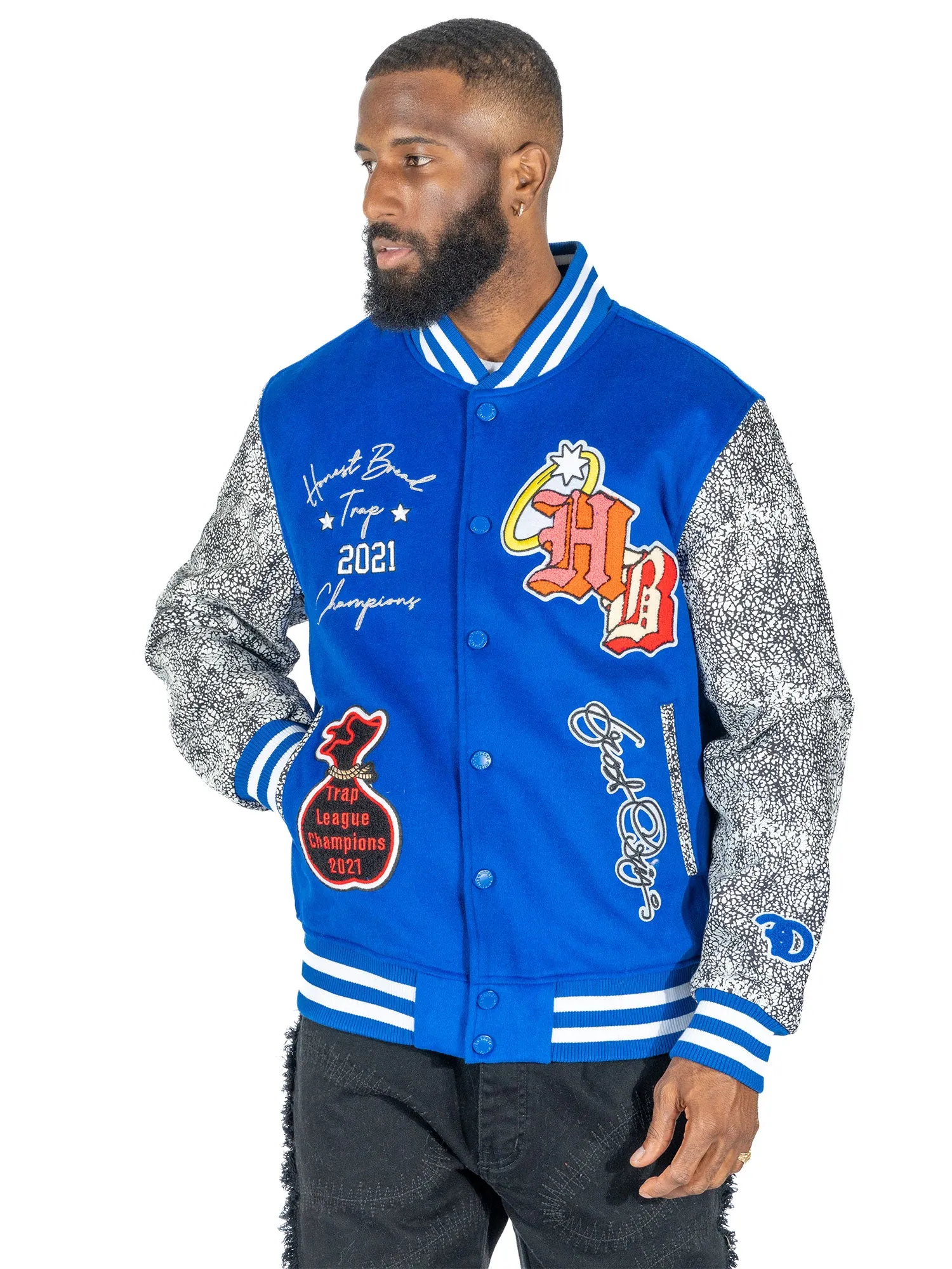 F1080 Honest Bread Wool Varsity Jacket - Royal