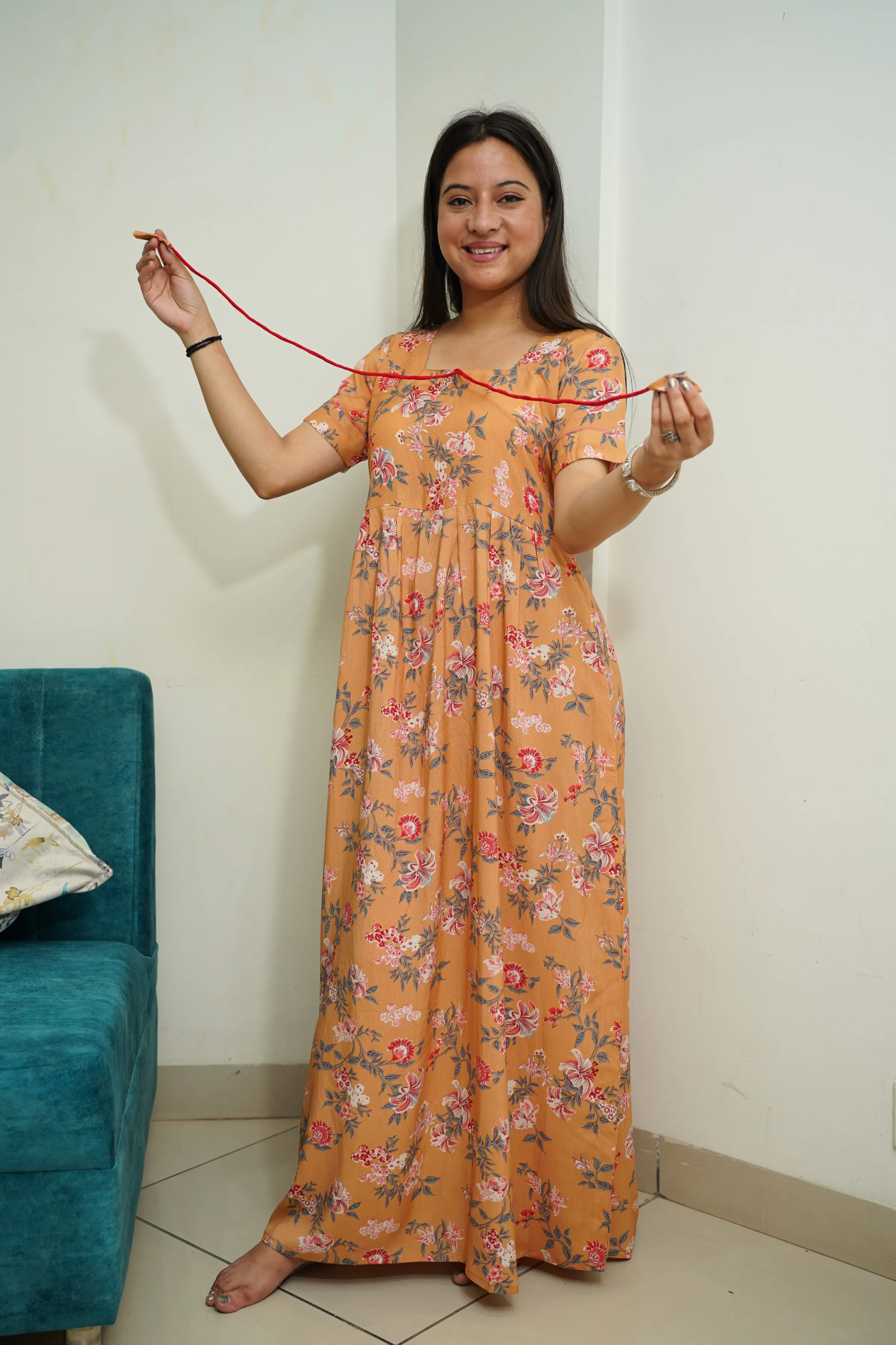 Fawn Printed Rayon Night Gown