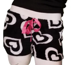 Fleece PJ Shorts - Black with White Hearts