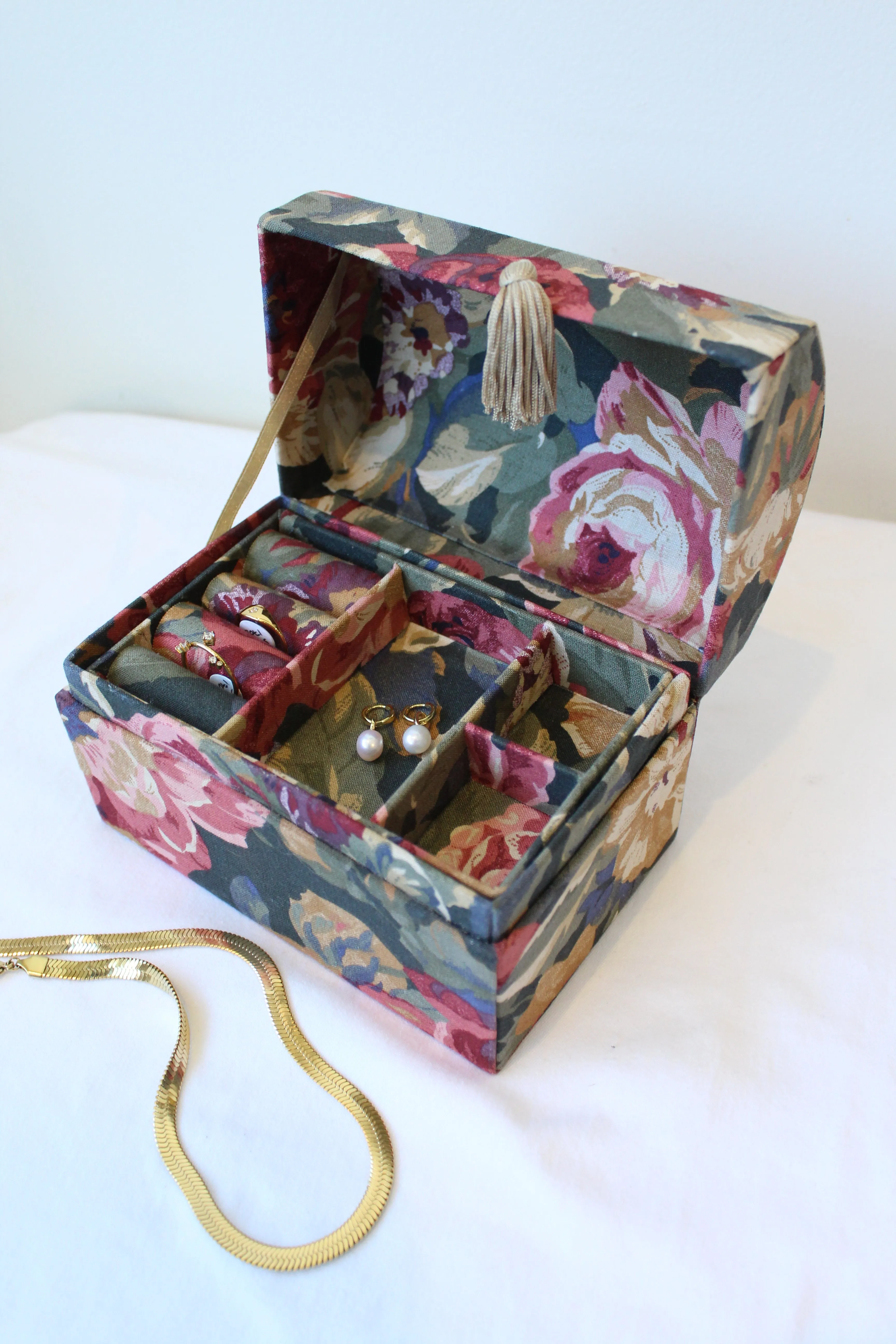 Floral Fabric Covered Jewellery Box